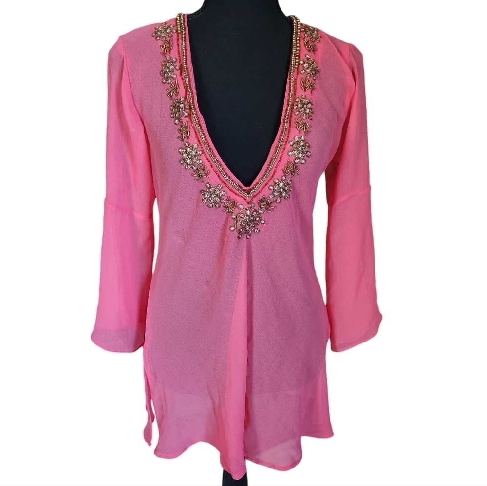 Solitaire Sheer V-neck Beaded Top